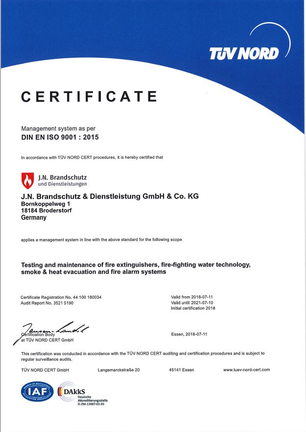 Certificate DIN EN ISO 9001:2015 ENGLISCH